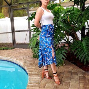 Zara Size L Floral Asymmetric Midi Skirt